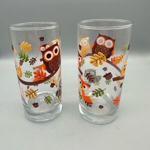 Libbey Hoot Owl vintage pair of drinking glasses